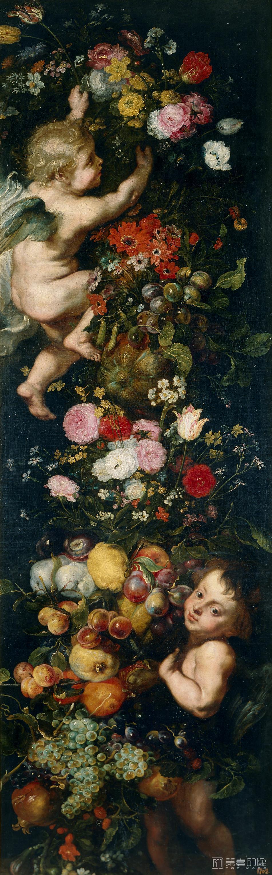油画-西班牙普拉多美术馆油画藏画-Rubens, Pedro Pablo (Taller de); Brueghel el Viejo, -Jan; Snyders, Frans-Festón-2388